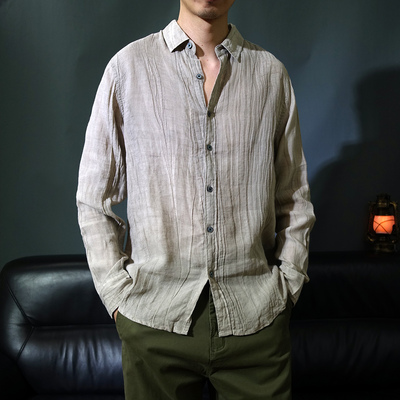 男士衬衫宽松薄款苎麻莱赛尔长袖
