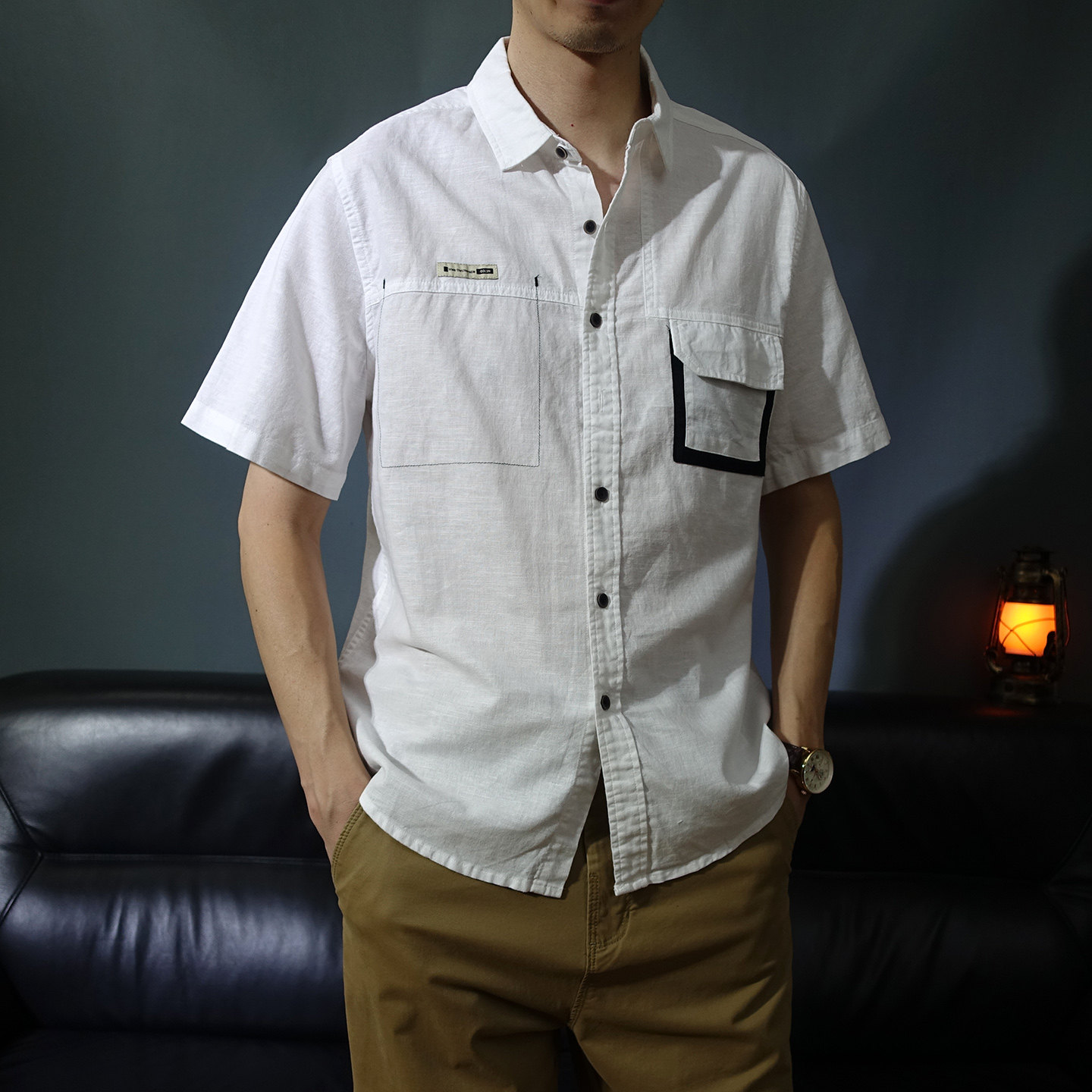 纯亚麻衬衫男高级感痞帅短袖夏日男士2025新款休闲男翻领装衬衣潮