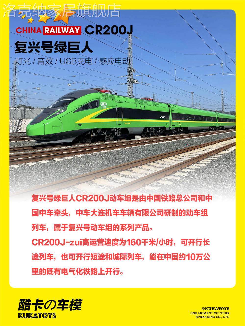 新款仿真复兴号动车组模型绿巨人cr200j电动火车高铁礼品套装儿童