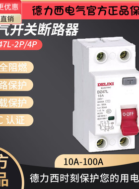 德力西漏电保护器DZ47L 10A16A20A32A63A80A100A 2P4P漏保开关