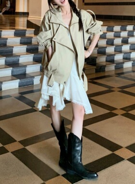 SUNONEONE 300g宽松复古立领长袖短款风衣外套女春季显瘦正肩上衣