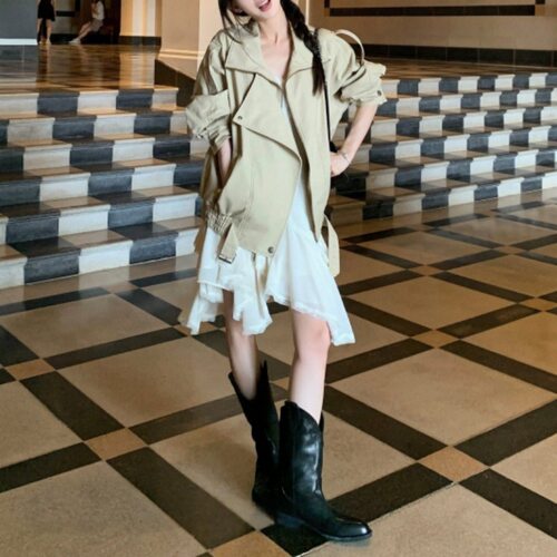SUNONEONE 300g宽松复古立领长袖短款风衣外套女春季显瘦正肩上衣