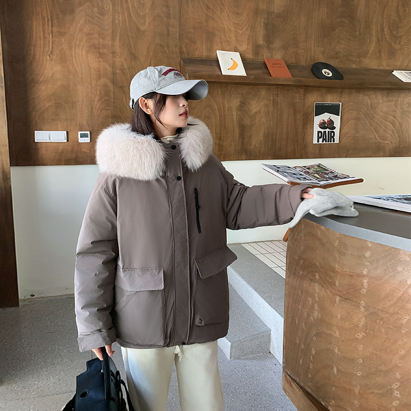 大毛领工装派克羽绒棉服女冬季加厚美式新款棉衣中长款保暖外套