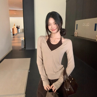 韩系漂亮长袖T恤女早秋穿搭氛围感巨好看内搭打底衫小上衣女批发