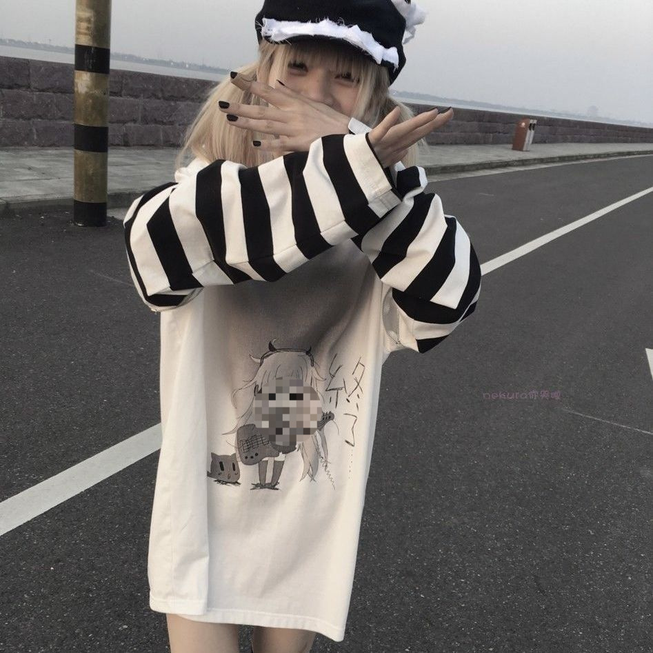 乖乖女的终曲日系长袖可拆卸T恤丧萌少女EMO感宽松亚文化朋克