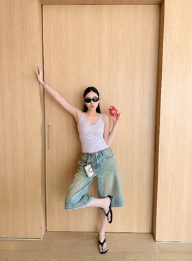 周淼ZHOUMIAO【鬼马脏脏裤】jennie味复古做旧水洗低腰五分牛仔裤