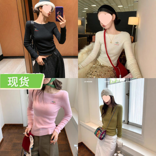 le rouge周美美 Je men fish手工珠绣全羊毛无缝一体针织打底上衣