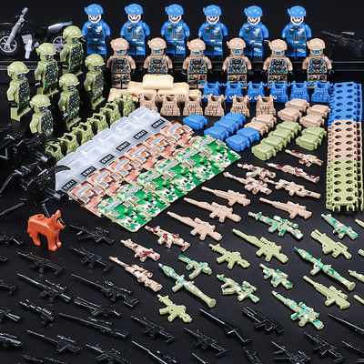 适用乐高军事特种兵积木人仔基地士兵警察小人武器枪男孩拼装玩具