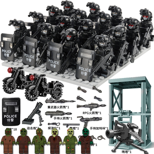 积木特警人仔军事特种兵士兵哨塔僵尸丧尸乐高拼装 玩具小人偶警察