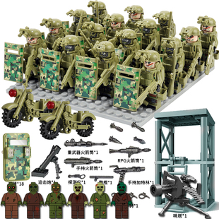 积木警察人仔特种兵军事基地哨塔丧尸打仗士兵小人偶乐高拼装玩具