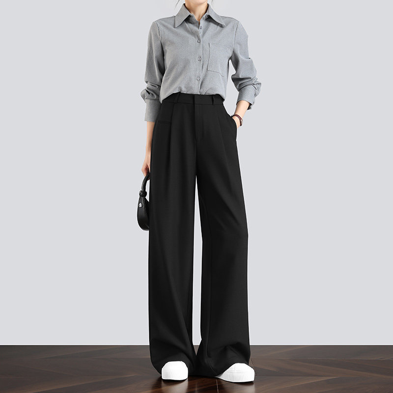 【天丝羊毛】西装裤女2025新款黑色直筒裤子高级感垂感窄版阔腿裤