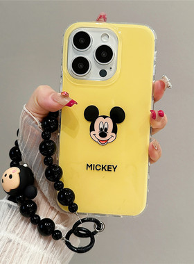 黄色可爱卡通米奇头像适用16promax手机壳新款iphone15高级感14pro带挂绳13华为mate70pro+女p80创意防摔硬壳