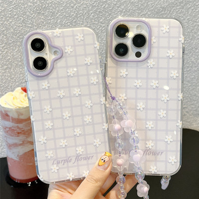 小清新紫色格子花朵手机壳