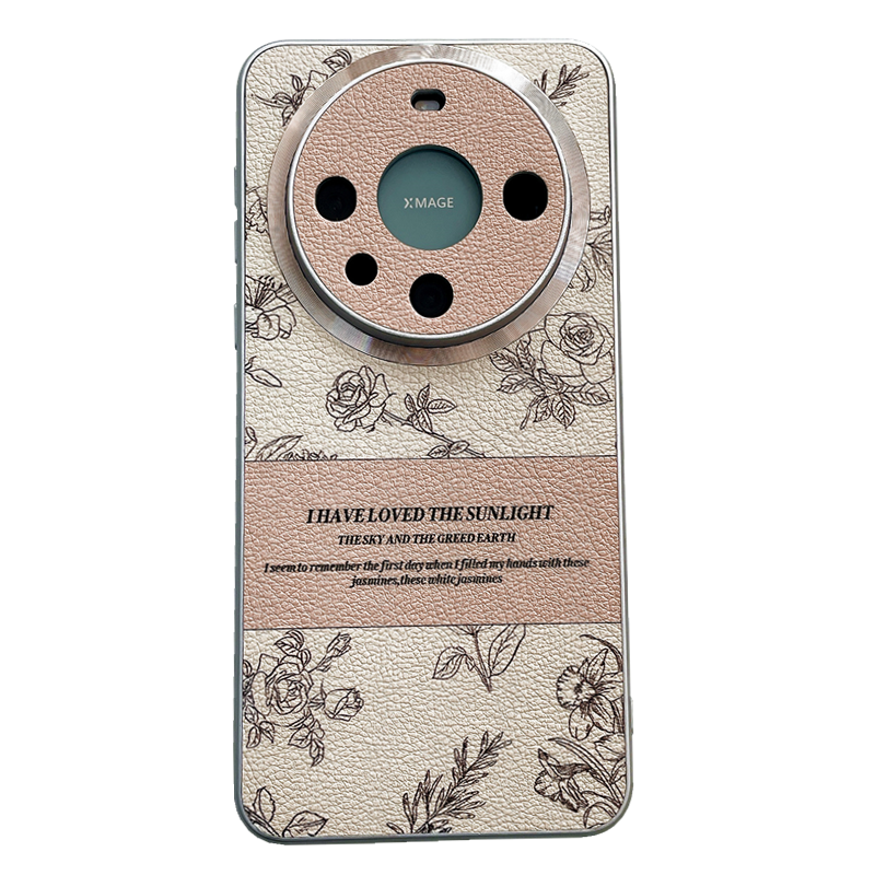 金属圈电镀皮质山茶花适用于iPhone16ProMax手机壳苹果17高级感15华为mate60网红p80女款nova荣耀
