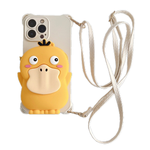 可爱黑煤球零钱包斜跨适用iPhone15ProMax手机壳新款苹果17卡通16pro网红14p女13挂绳12创意全包防摔硅胶软壳