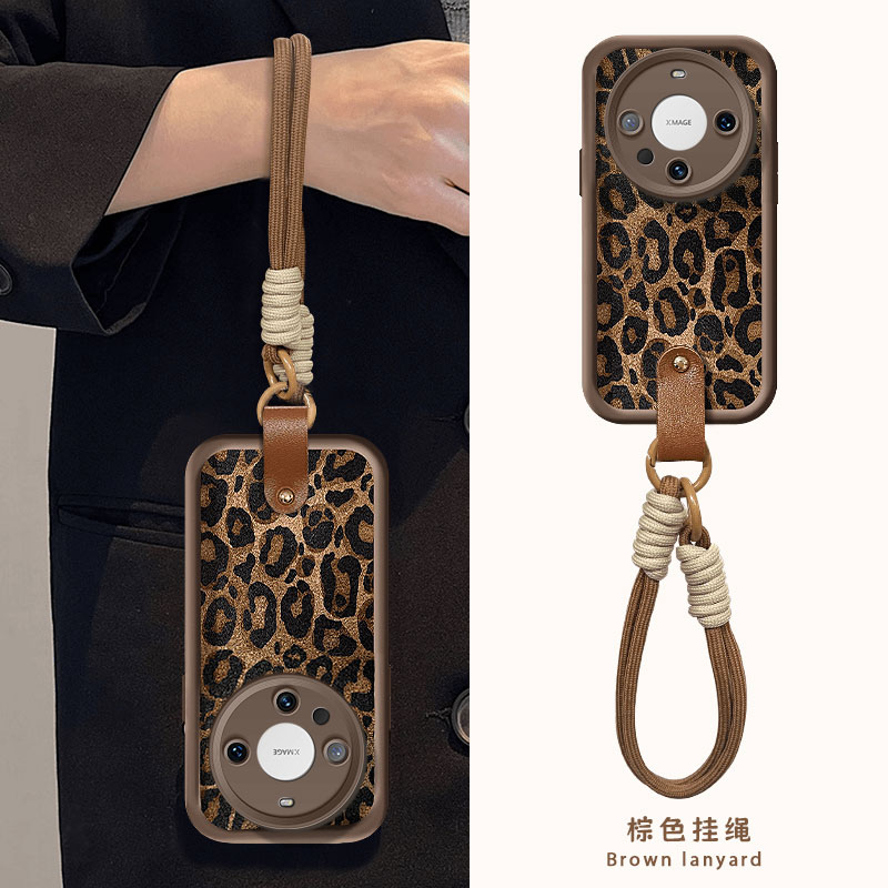 天眼羊皮豹纹挂绳适用华为mate60pro手机壳Pura70高级感nova12荣耀200新款Magic6女p6050防摔pro硅胶软壳潮牌