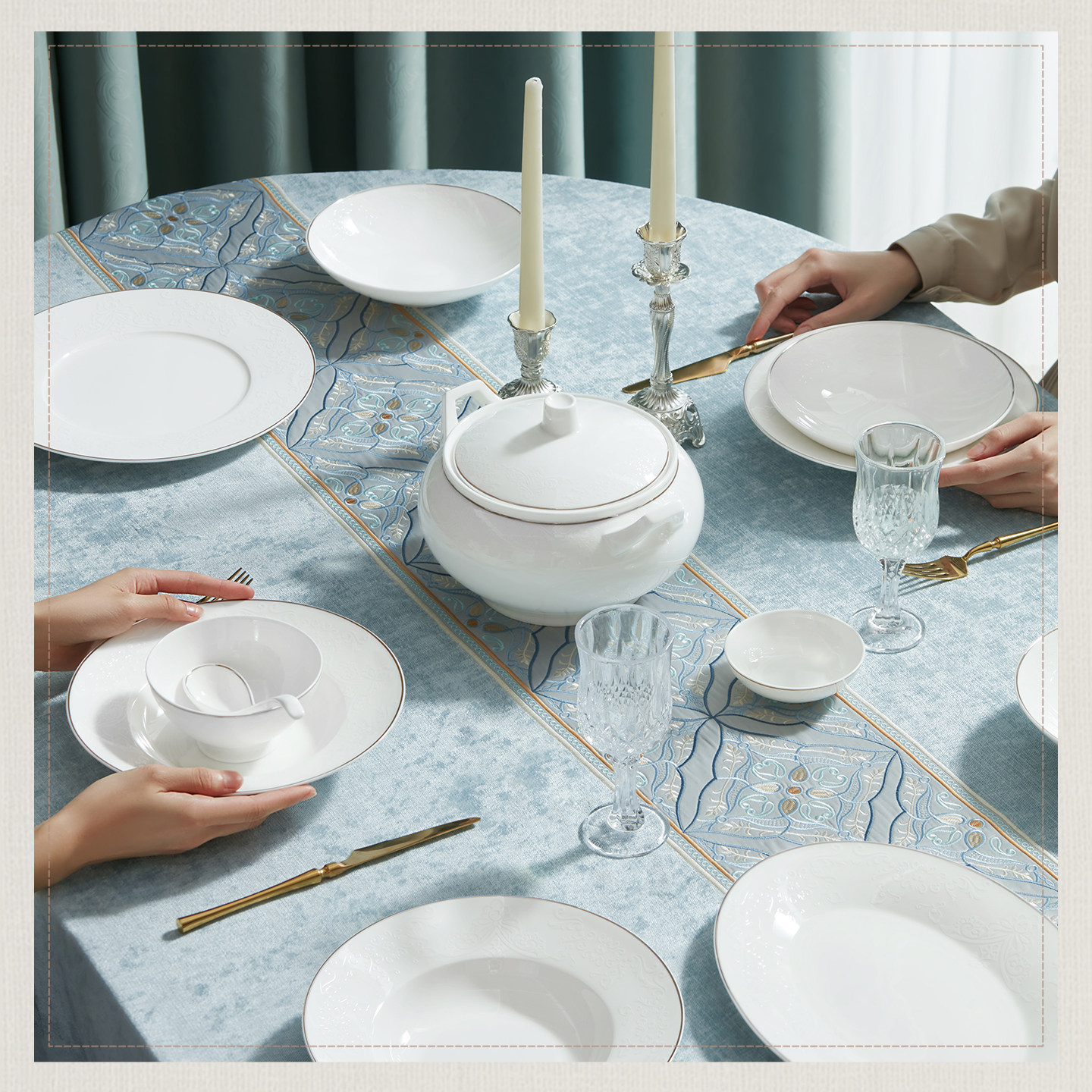 玛戈隆特6人份骨瓷餐具套装家用乔迁新居高端瓷器轻奢高级感一套