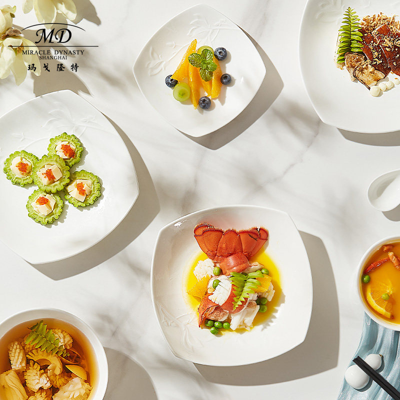 汤盘玛戈隆特陶瓷纯白浮雕餐具