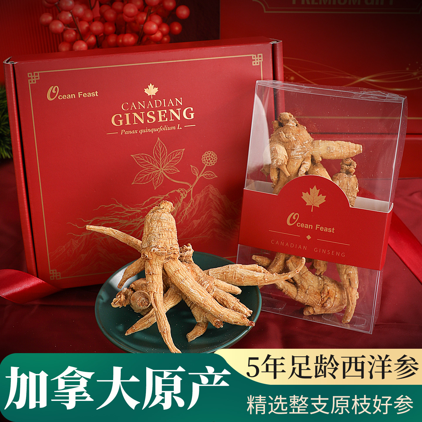 OceanFeast加拿大进口西洋参原枝礼盒泡酒煲汤花旗参送礼滋补礼品