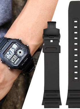 适配卡西欧小方块AE-1200 1300 W-216H 凸口树脂18mm硅胶手表带男