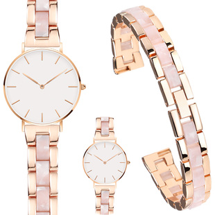 适配dw手表带女钢带丹尼尔配件小方糖摩登28/32mm玫瑰金树脂表链