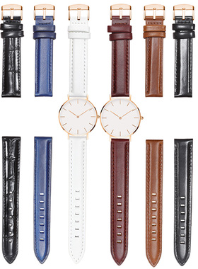 适用dw手表带男女真皮丹尼尔配件28|32|36|40mm红色白色牛皮表带