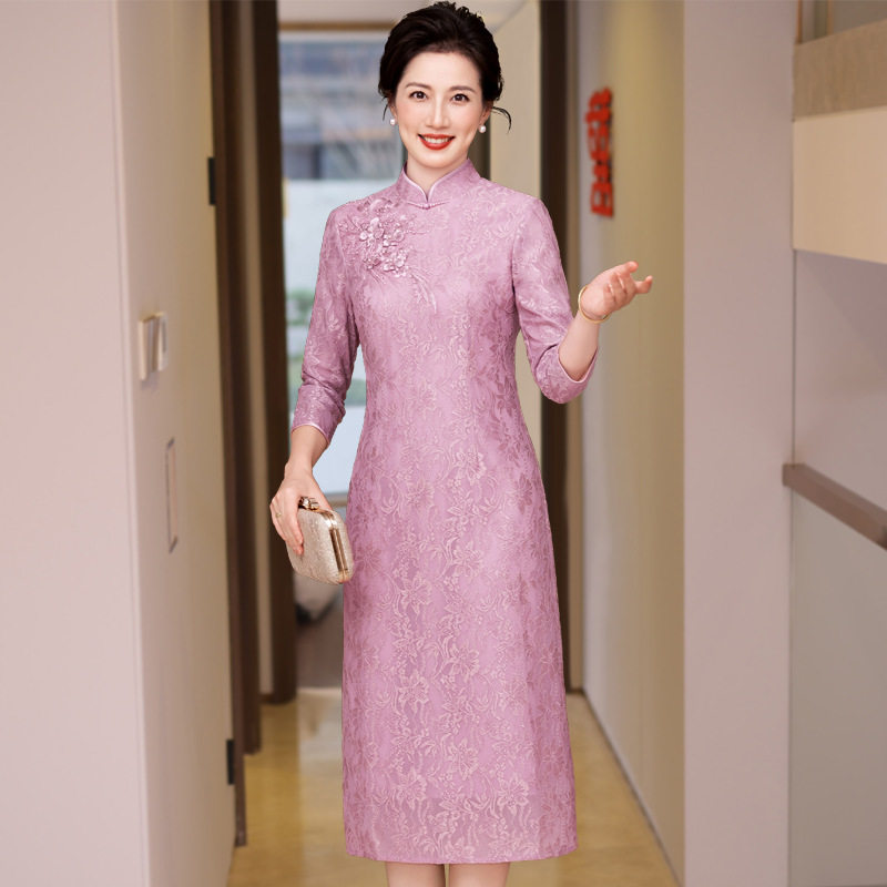 婚庆婚宴时尚大码妈妈连衣裙2026秋季新款中式高档喜婆婆礼服