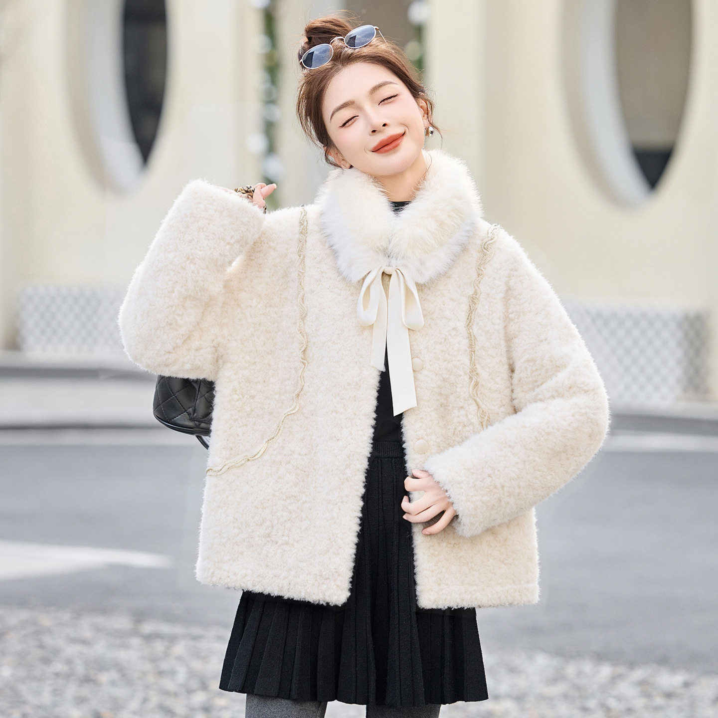 女式毛呢外套2025冬季新款女保暖皮毛一体大衣外套配毛领 YF2696,女装/女士精品,毛呢外套,淘宝优惠券,粉丝福利购,淘宝优惠卷
