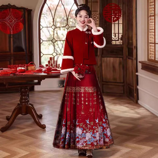 2025秋冬款 jlx7383马面裙新娘敬酒服订婚宴连衣裙新中式 国风套装