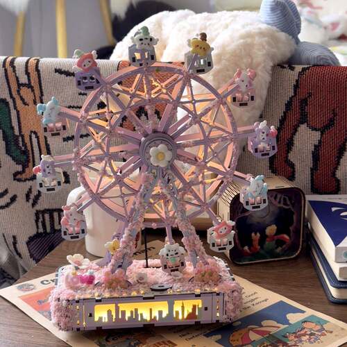 摩天轮拼图3d立体积木模型儿童玩具摆件八音盒旋转diy拼装
