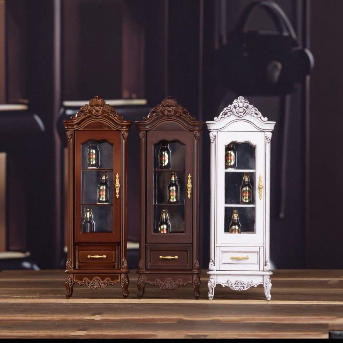 新品迷你仿真欧式微缩酒柜多层收纳柜模型过家家娃娃屋客厅摆设