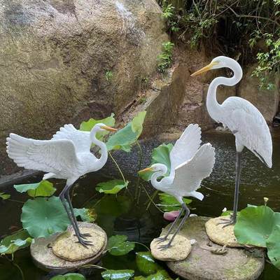 新款园林仿真白鹭摆件花园装饰落地动物模型庭院假山水池造景鹭雕