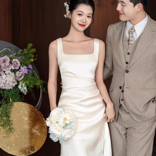 新中式香槟色敬酒服新娘绝美高定订婚晚礼服女晨袍领证连衣裙女