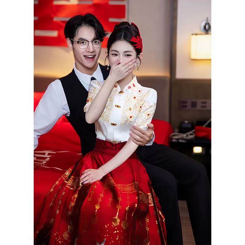 新中式国风马面裙婚服套装敬酒服结婚当天新娘便装领证订婚礼服裙