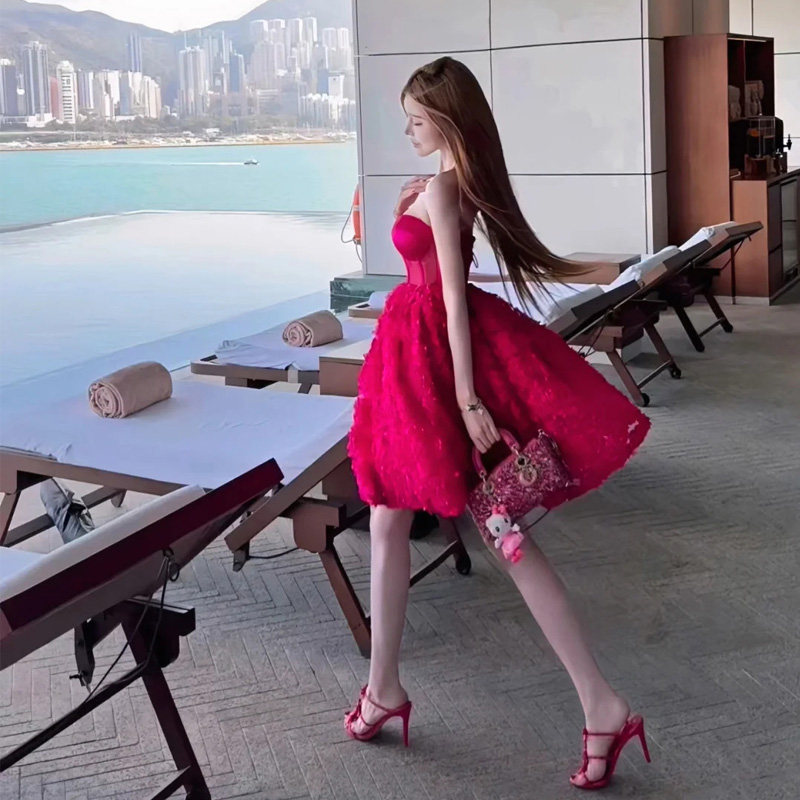 抹胸连衣裙高级感名媛生日小礼服裙鱼骨收腰蓬蓬生日宴会礼服短裙