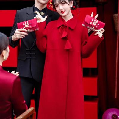 毛呢中长礼服加棉外套敬酒服秋冬