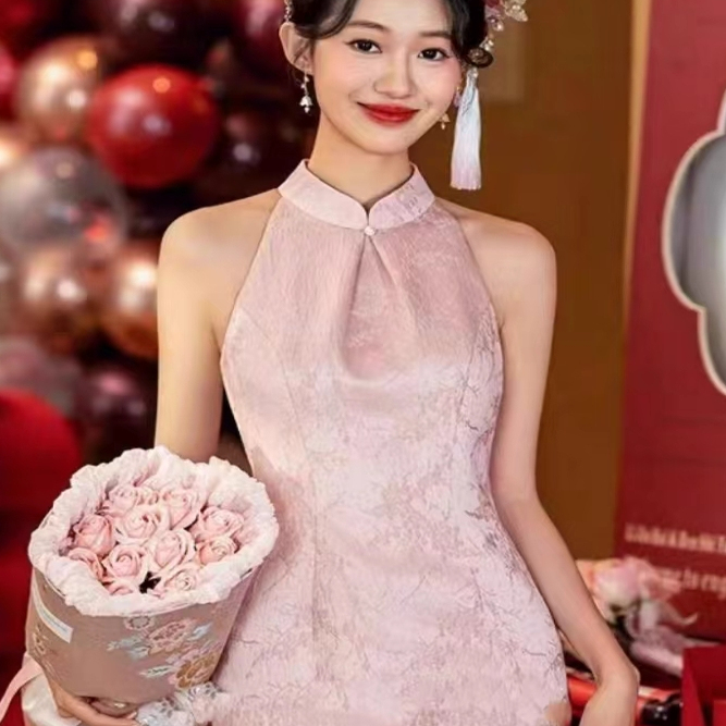 无袖婚礼旗袍新中式连衣裙