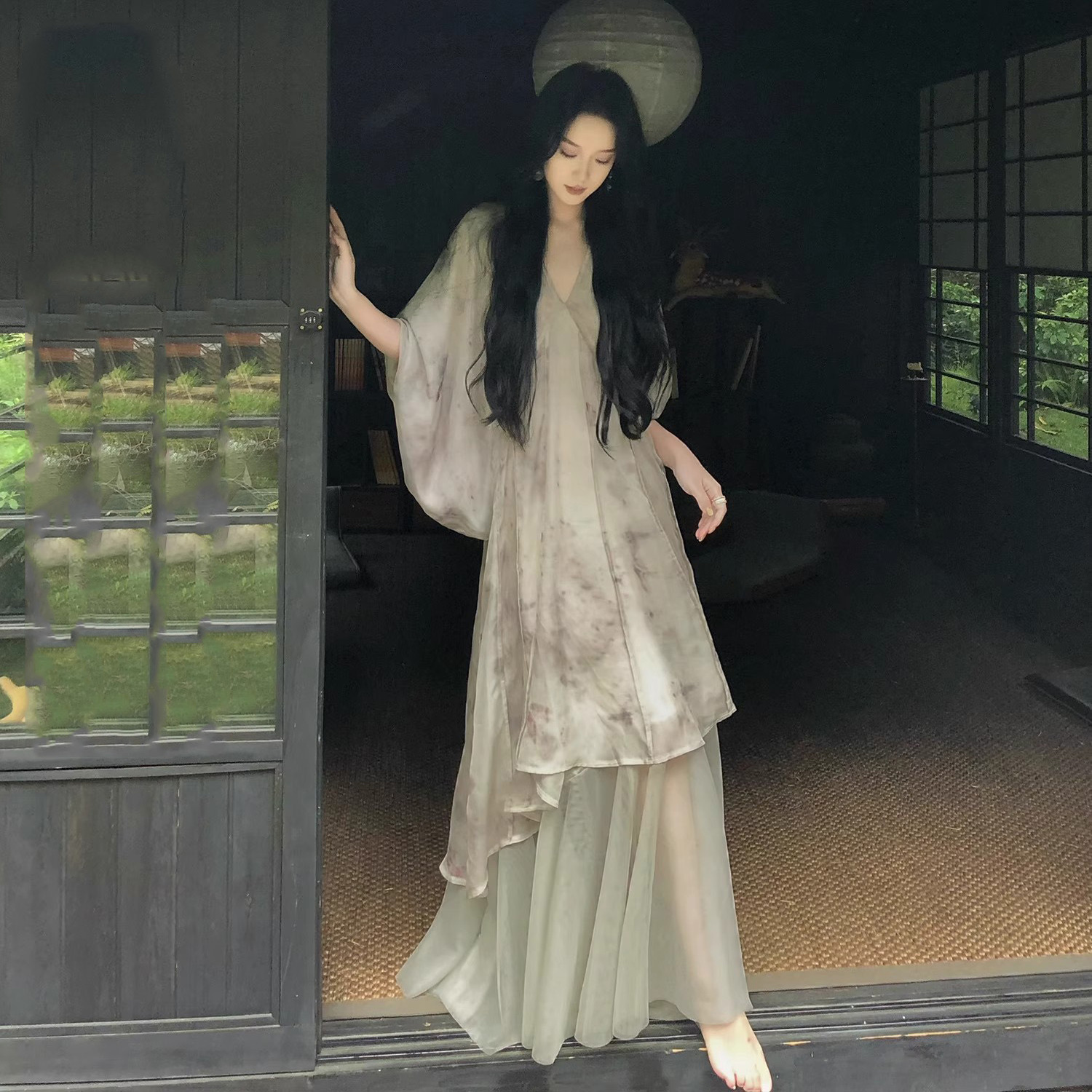 连衣裙女夏季2025新款新中式禅意风长裙子修身显瘦国风复古长裙