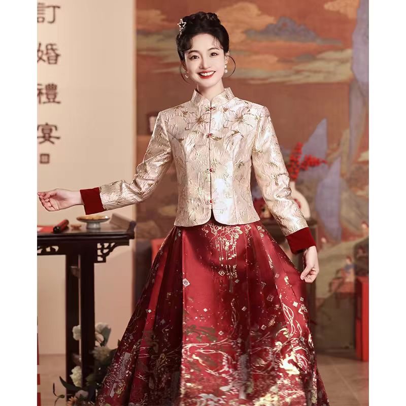 敬酒服新娘马面裙婚服套装2025新款新中式订婚礼服冬季平时可穿女