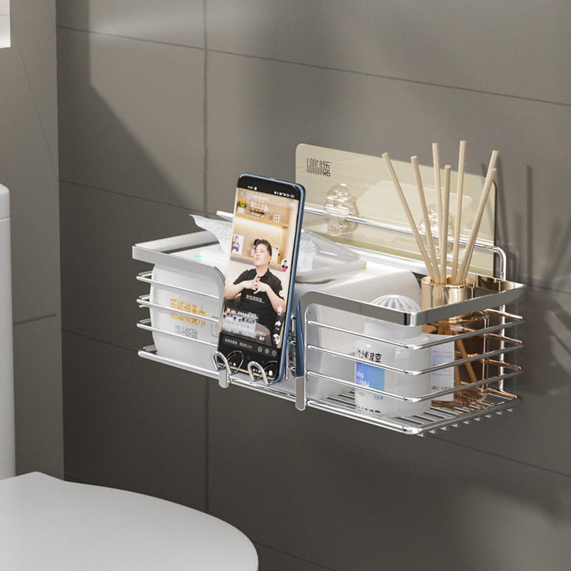 带钩置物架壁挂式免打孔不锈钢