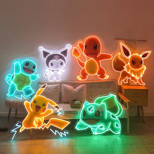 LED卡通霓虹灯皮卡丘电竞房间布置彩灯儿童公主房挂墙氛围装饰灯