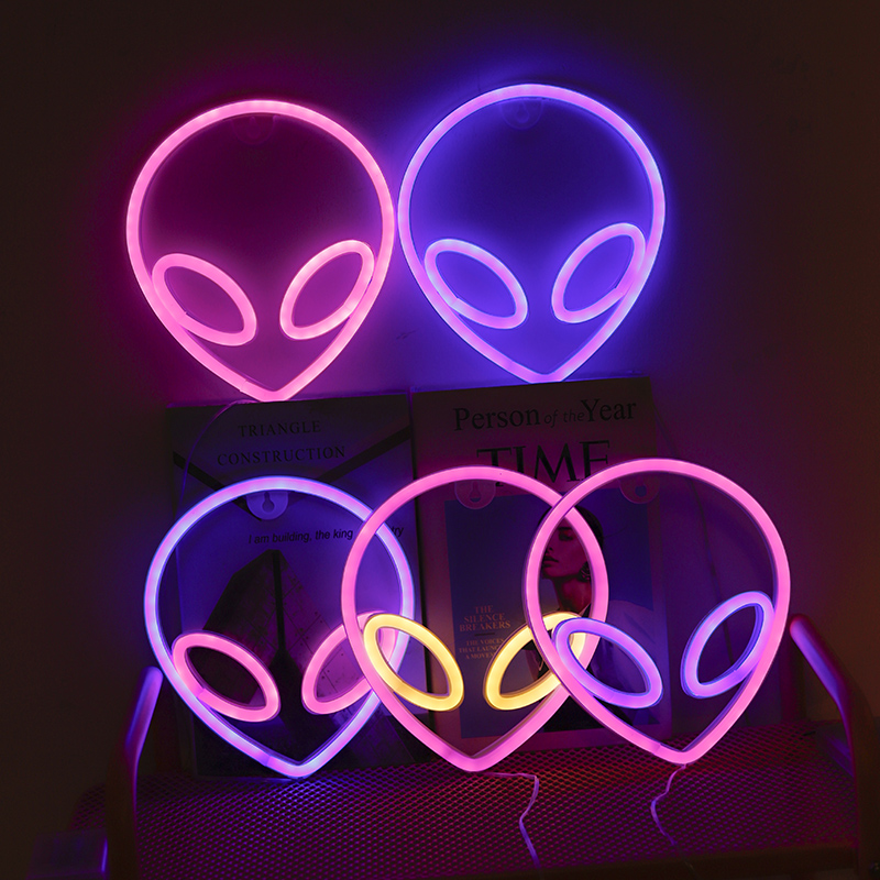 ins新款LED发光外星人霓虹灯造型灯摆件酒吧卧室网红房间装饰