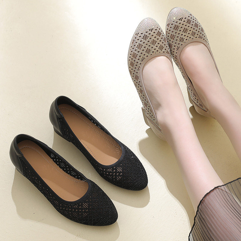 镂空网面凉鞋女2024夏季新款中跟单鞋时尚网纱镂空妈妈鞋大码女鞋