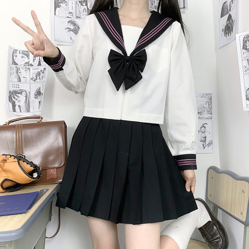 紫襟三本水手服jk制服学院风套装