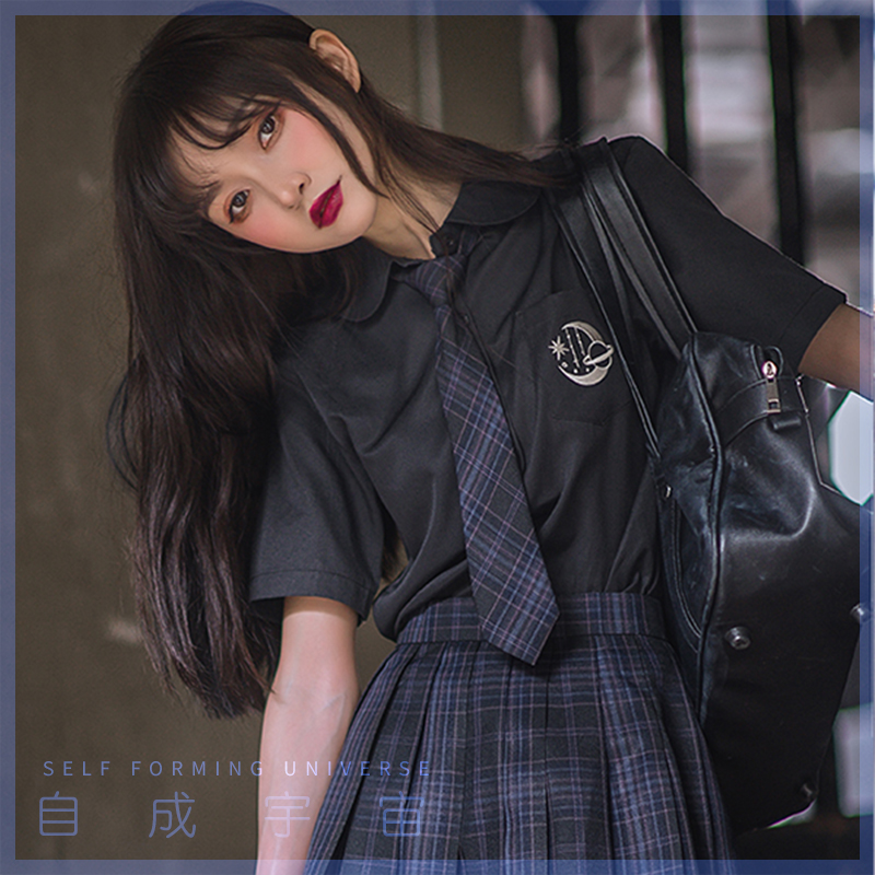 宇宙丸襟百搭风黑白jk制服原创