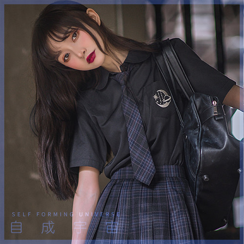 宇宙丸襟百搭风黑白jk制服原创