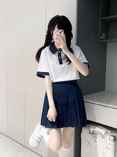 国中学生校服套装初高中班服运动男女夏季蓝白色短袖上衣百褶裙