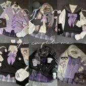 毛衣格裙叠穿 海月社原创JK紫色系列穿搭西服开衫 紫色系JK套装