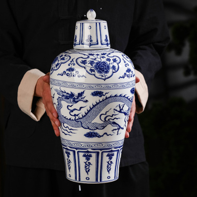 景德镇陶瓷酒瓶元青花1斤5斤10斤装密封酒坛子将军罐仿古酒罐摆件