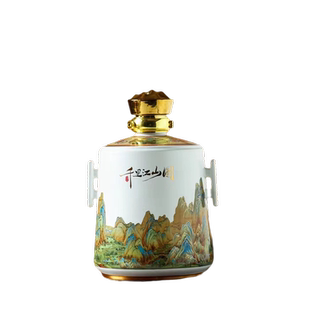 景德镇陶瓷5斤装双耳千里江山图创意收藏摆件密封酒壶酒坛空酒瓶